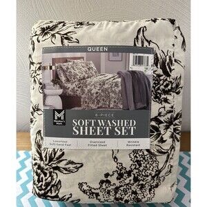 Members Mark Soft Washed Queen Sheets 6 Piece Set Floral Pattern Ivory Brown NEW